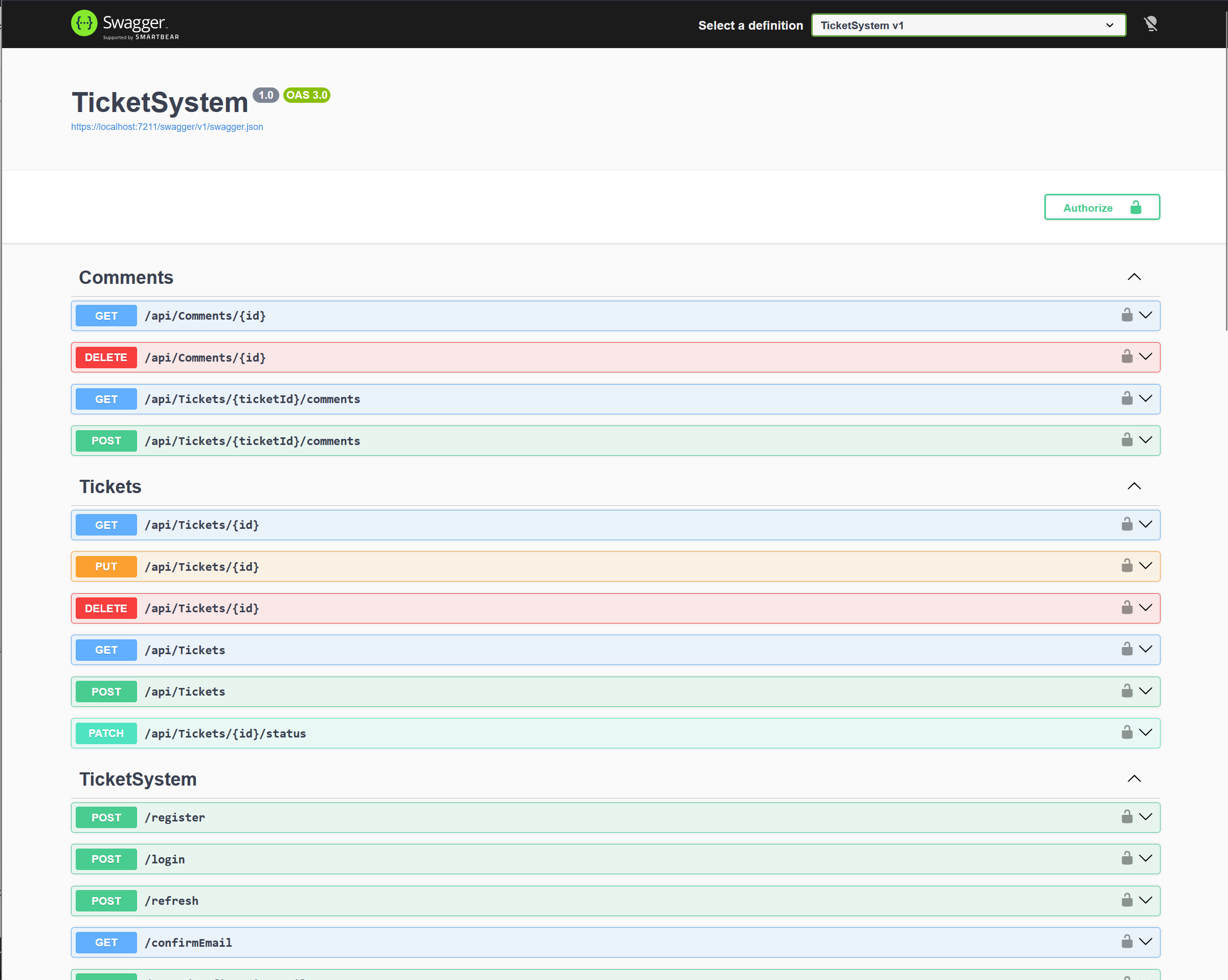 Screenshot of the Ticket System API